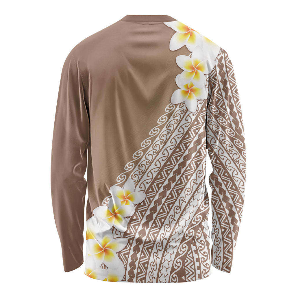 Tahiti Plumeria Tribal Pattern Long Sleeve Shirt Wave Style Brown LT05 - Polynesian Pride