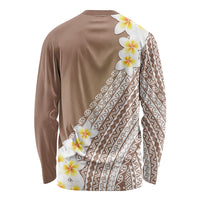Tahiti Plumeria Tribal Pattern Long Sleeve Shirt Wave Style Brown LT05 - Polynesian Pride