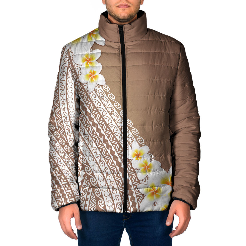 Tahiti Plumeria Tribal Pattern Padded Jacket Wave Style Brown LT05 Men Brown - Polynesian Pride