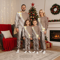 Tahiti Plumeria Tribal Pattern Christmas Pajama Set Wave Style Brown