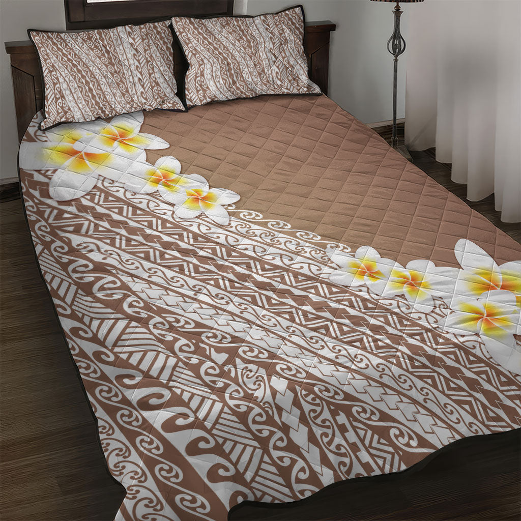 Tahiti Plumeria Tribal Pattern Quilt Bed Set Wave Style Brown LT05 Brown - Polynesian Pride