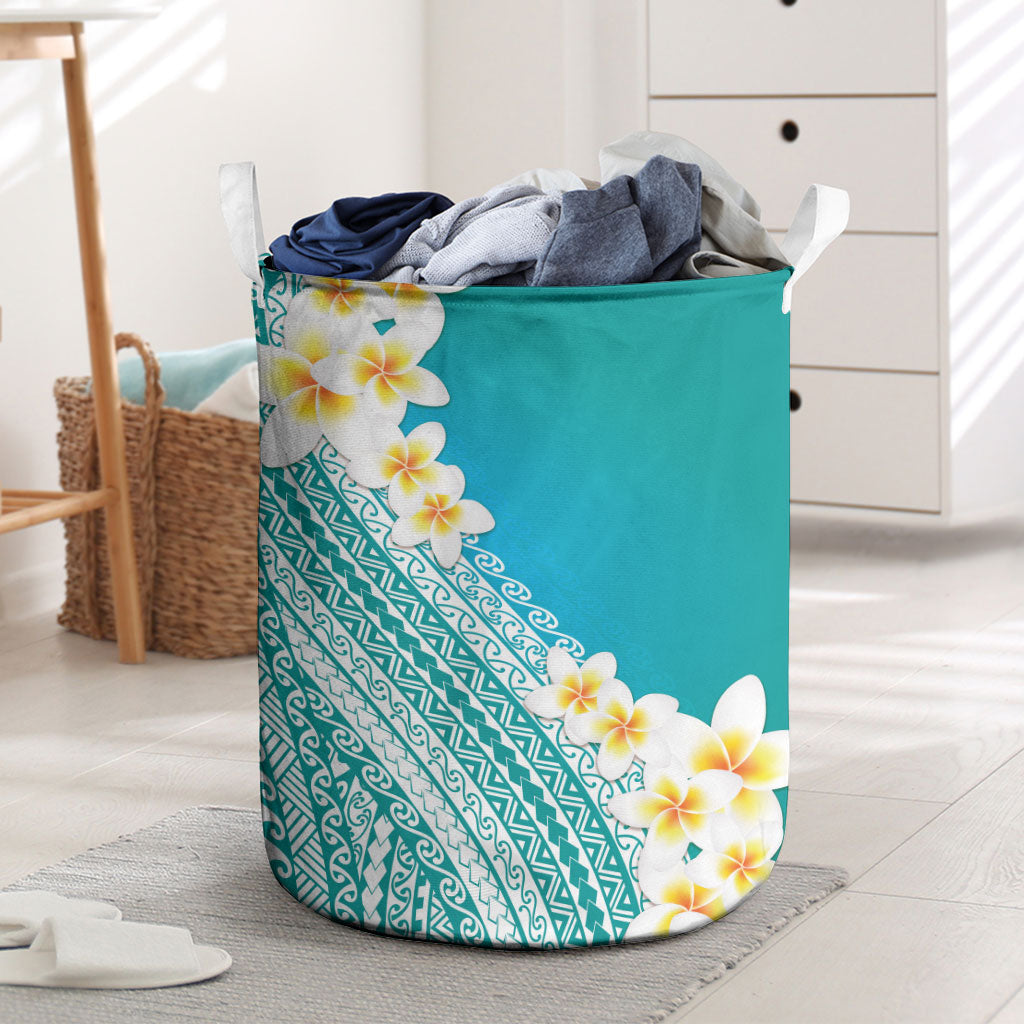 Tahiti Plumeria Tribal Pattern Laundry Basket Wave Style Turquoise LT05 Turquoise - Polynesian Pride