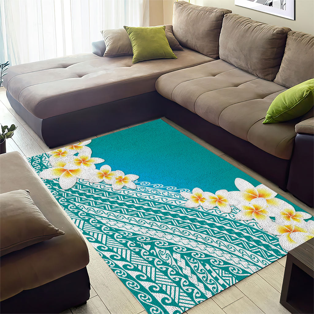 Tahiti Plumeria Tribal Pattern Area Rug Wave Style Turquoise LT05 - Polynesian Pride