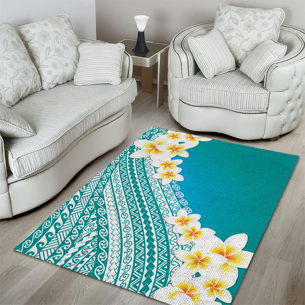 Tahiti Plumeria Tribal Pattern Area Rug Wave Style Turquoise LT05 - Polynesian Pride