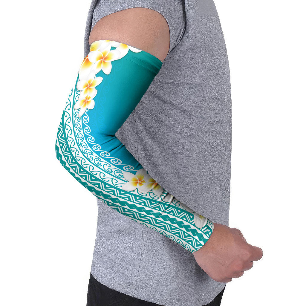 Tahiti Plumeria Tribal Pattern Arm Sleeves Wave Style Turquoise LT05 - Polynesian Pride
