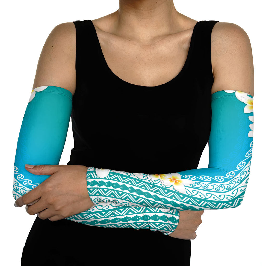 Tahiti Plumeria Tribal Pattern Arm Sleeves Wave Style Turquoise LT05 - Polynesian Pride