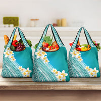 Tahiti Plumeria Tribal Pattern Grocery Bag Wave Style Turquoise LT05 3-pack One Size Turquoise - Polynesian Pride