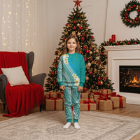 Tahiti Plumeria Tribal Pattern Christmas Pajama Set Wave Style Turquoise