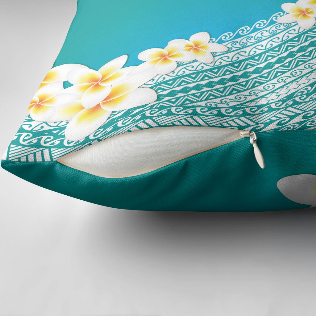 Tahiti Plumeria Tribal Pattern Pillow Cover Wave Style Turquoise LT05 - Polynesian Pride