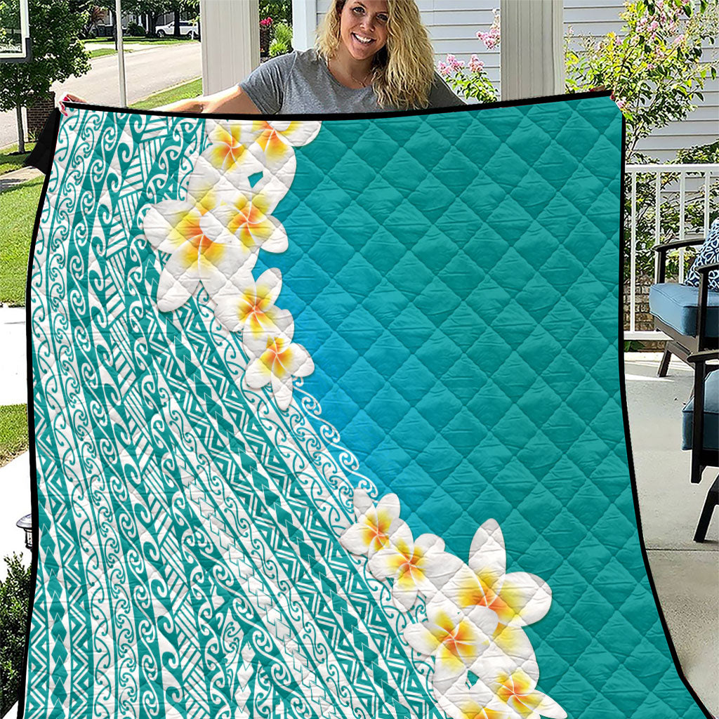 Tahiti Plumeria Tribal Pattern Quilt Wave Style Turquoise LT05 Turquoise - Polynesian Pride