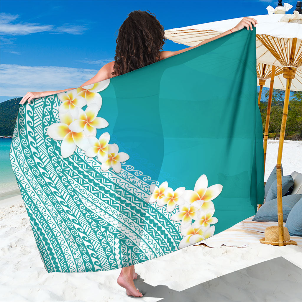 Tahiti Plumeria Tribal Pattern Sarong Wave Style Turquoise LT05 One Size 44 x 66 inches Turquoise - Polynesian Pride