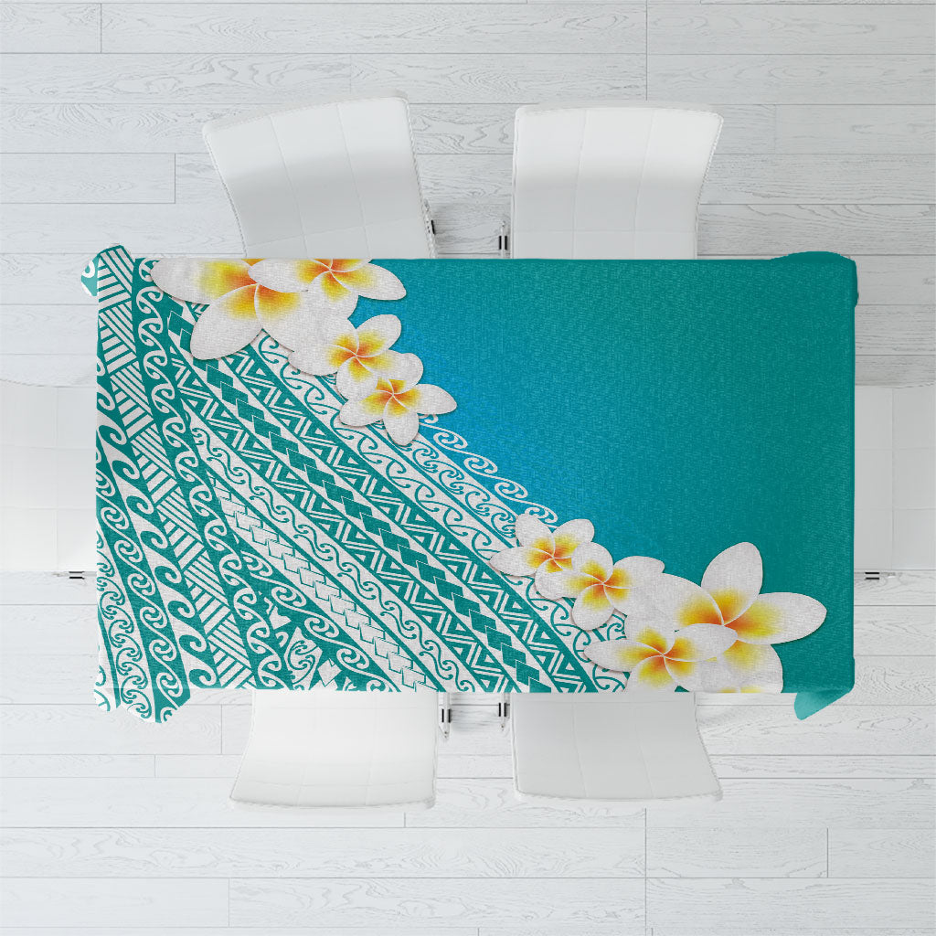 Tahiti Plumeria Tribal Pattern Tablecloth Wave Style Turquoise LT05 Turquoise - Polynesian Pride