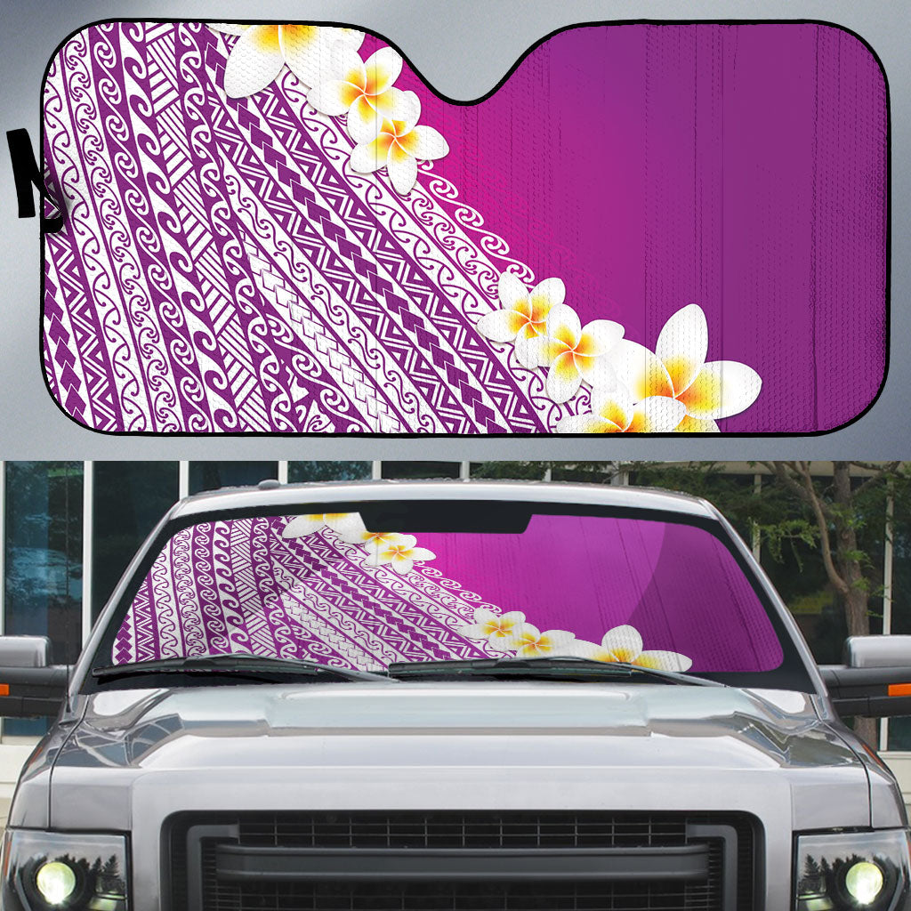 Tahiti Plumeria Tribal Pattern Auto Sun Shade Wave Style Purple LT05 Purple - Polynesian Pride