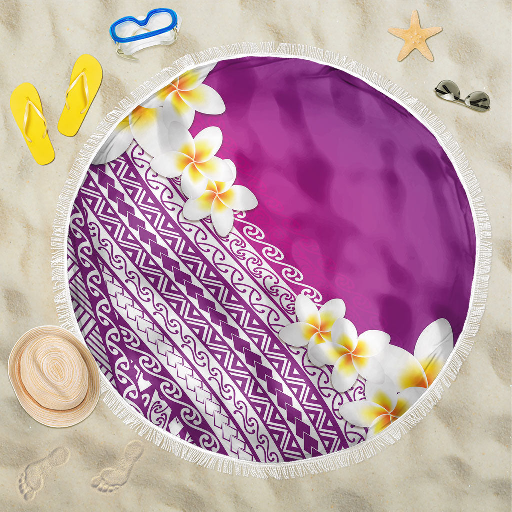 Tahiti Plumeria Tribal Pattern Beach Blanket Wave Style Purple LT05 One Size 150cm Purple - Polynesian Pride