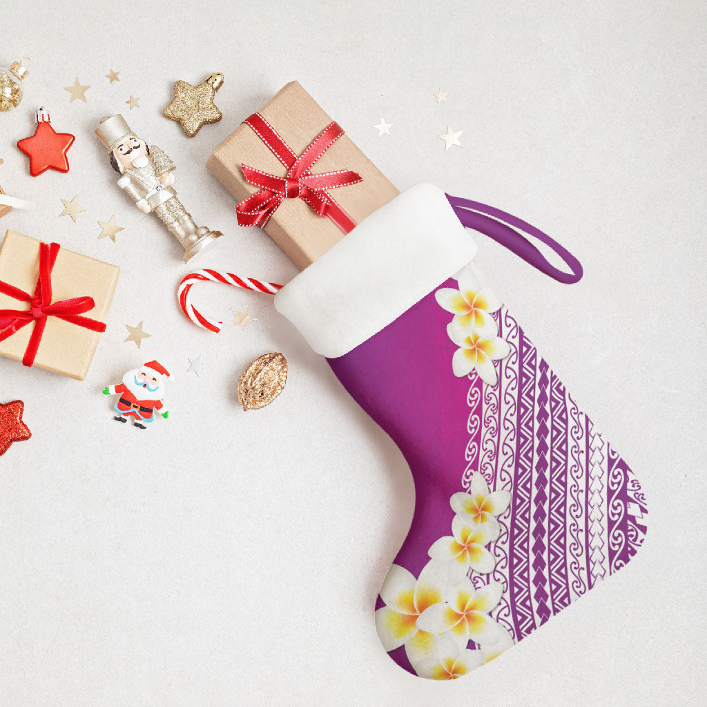Tahiti Plumeria Tribal Pattern Christmas Stocking Wave Style Purple
