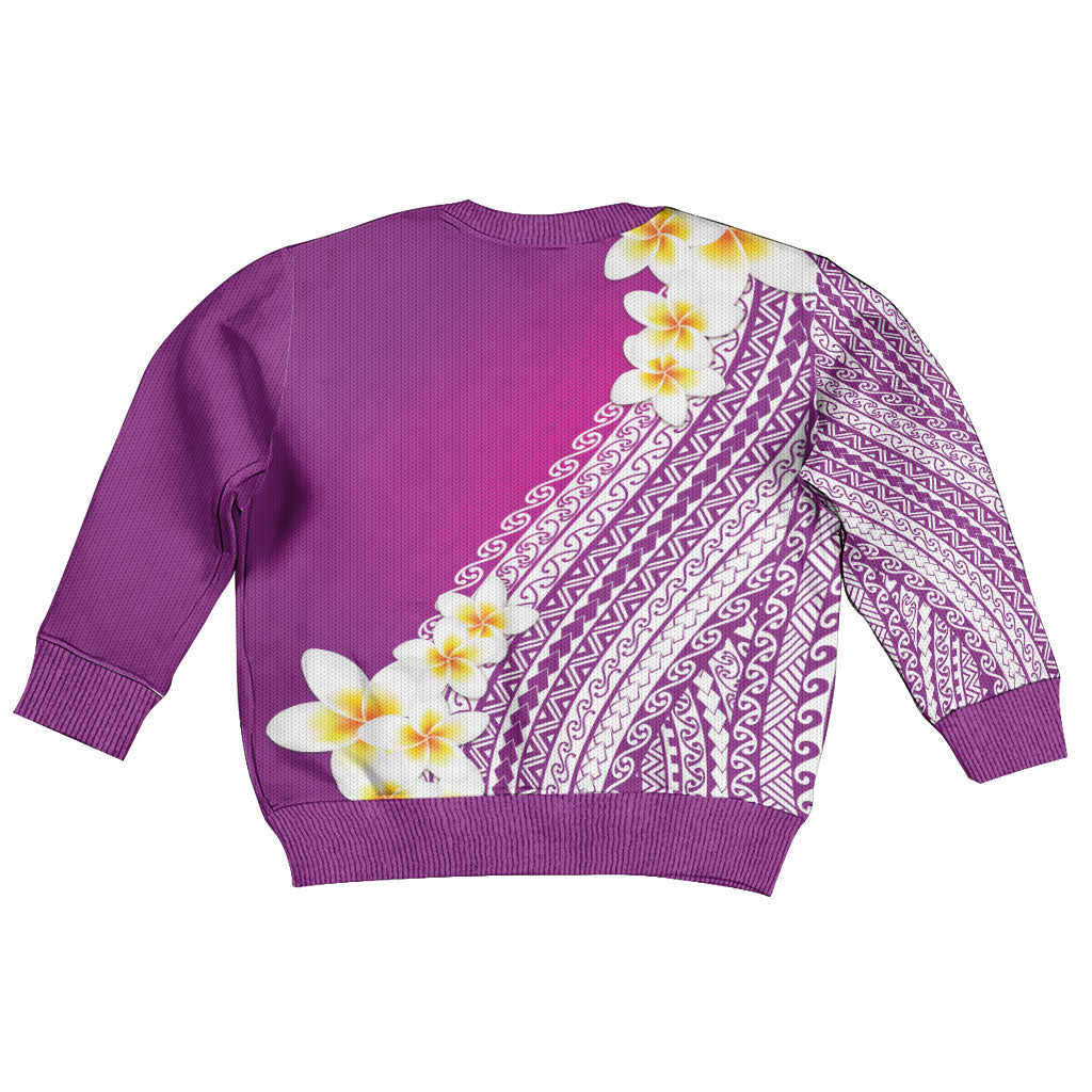 Tahiti Plumeria Tribal Pattern Kid Ugly Christmas Sweater Wave Style Purple LT05 - Polynesian Pride
