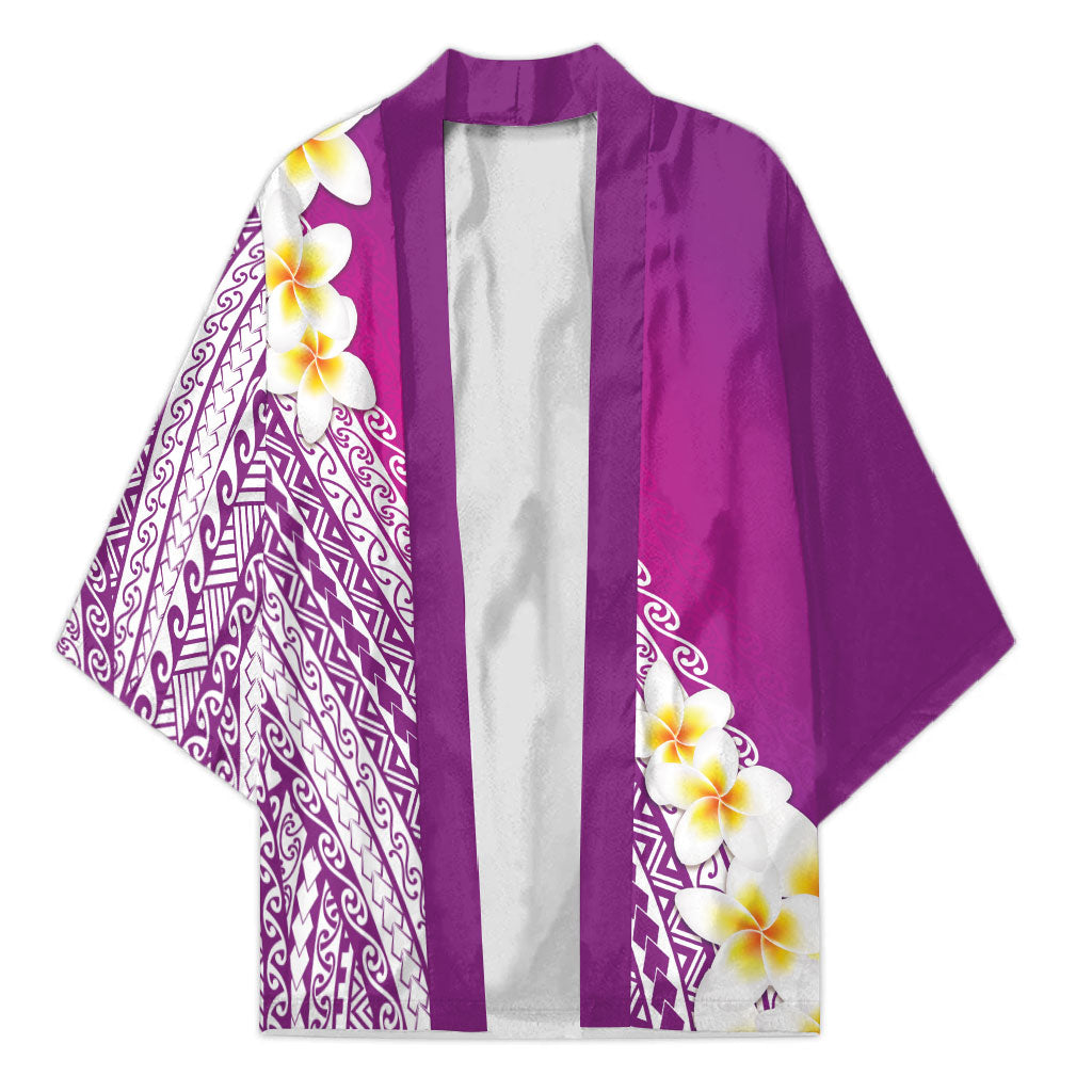 Tahiti Plumeria Tribal Pattern Kimono Wave Style Purple LT05 Unisex Purple - Polynesian Pride