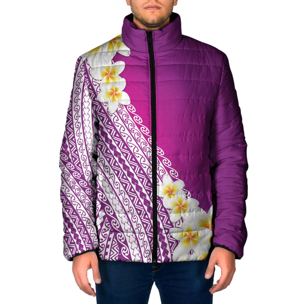 Tahiti Plumeria Tribal Pattern Padded Jacket Wave Style Purple LT05 Men Purple - Polynesian Pride