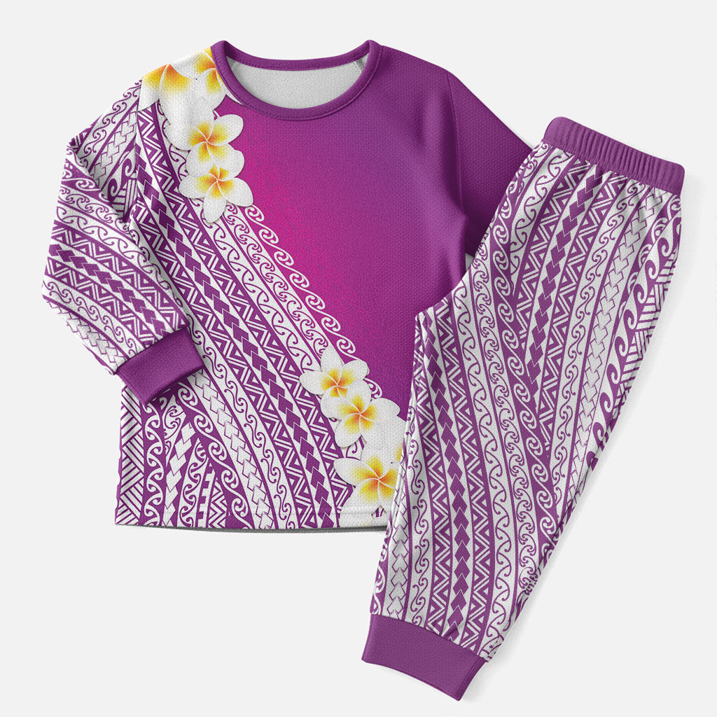 Tahiti Plumeria Tribal Pattern Christmas Pajama Set Wave Style Purple LT05 Men Purple - Polynesian Pride