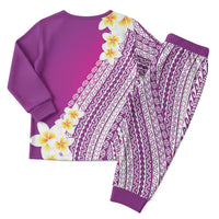Tahiti Plumeria Tribal Pattern Christmas Pajama Set Wave Style Purple LT05 - Polynesian Pride