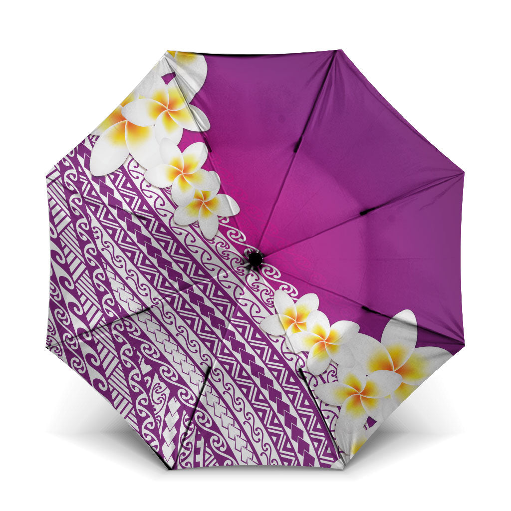 Tahiti Plumeria Tribal Pattern Umbrella Wave Style Purple LT05 One Size Folded 11.42 inch Opened Diameter 37.4 inch Purple - Polynesian Pride