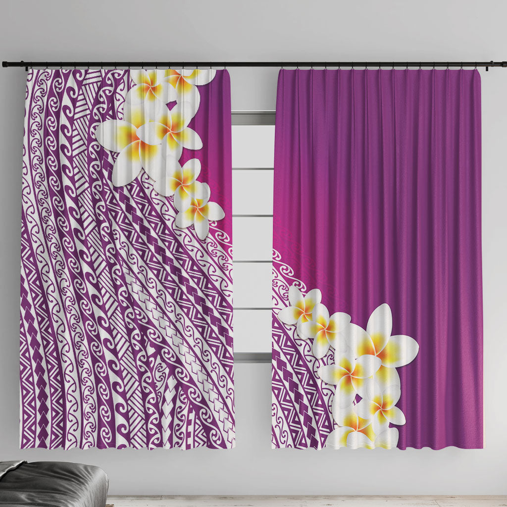 Tahiti Plumeria Tribal Pattern Window Curtain Wave Style Purple LT05 With Hooks Purple - Polynesian Pride