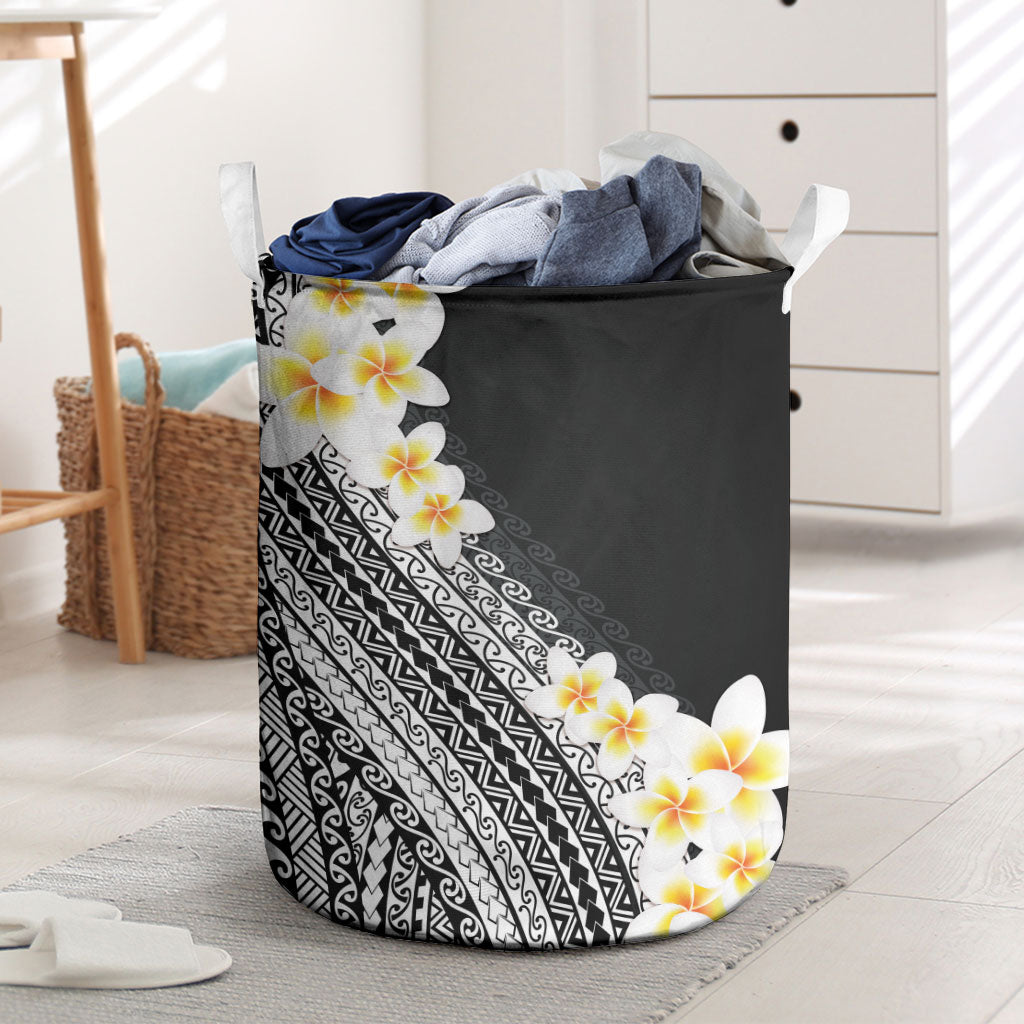 Tahiti Plumeria Tribal Pattern Laundry Basket Wave Style Black LT05 Black - Polynesian Pride