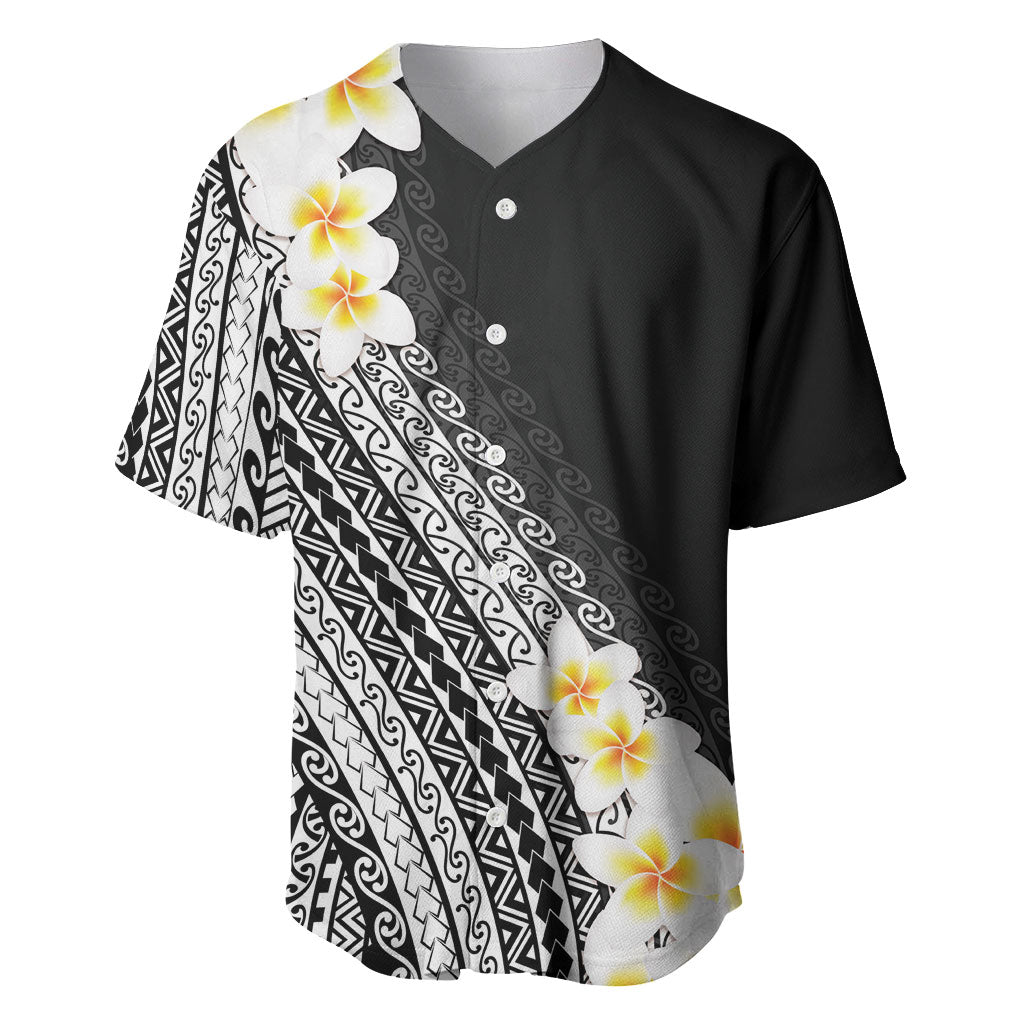 Tahiti Plumeria Tribal Pattern Baseball Jersey Wave Style Black LT05 Black - Polynesian Pride