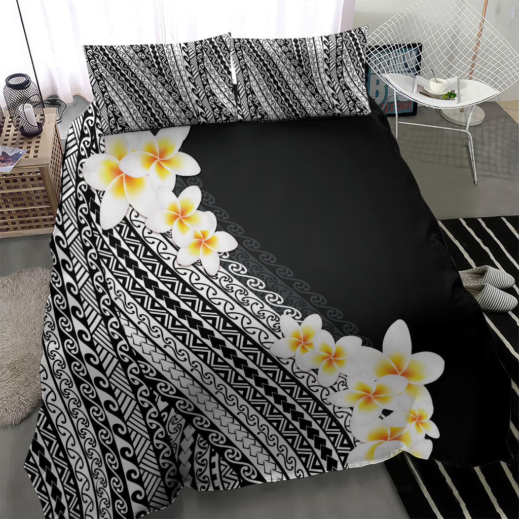 Tahiti Plumeria Tribal Pattern Bedding Set Wave Style Black LT05 - Polynesian Pride
