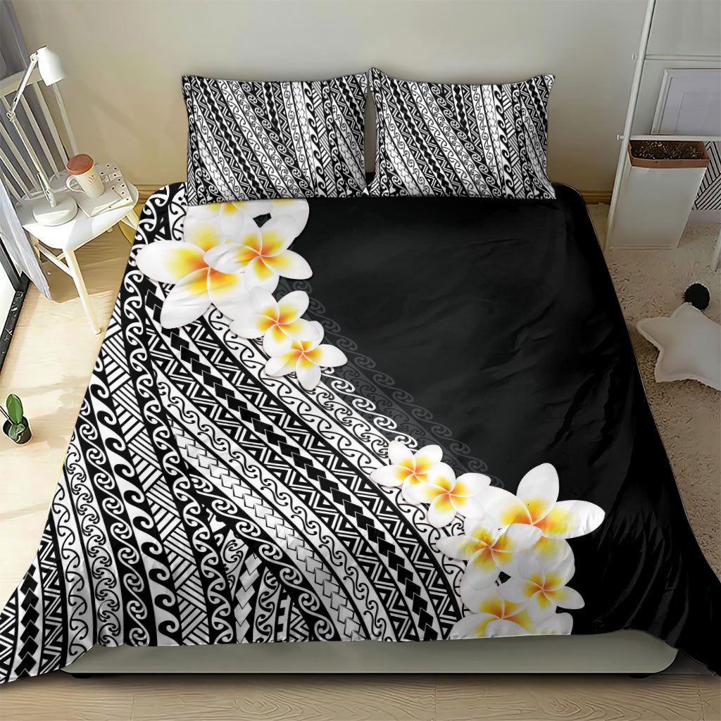 Tahiti Plumeria Tribal Pattern Bedding Set Wave Style Black LT05 - Polynesian Pride