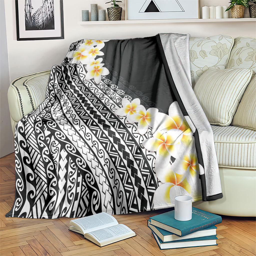 Tahiti Plumeria Tribal Pattern Blanket Wave Style Black LT05 Black - Polynesian Pride