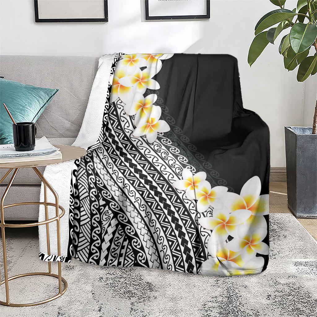 Tahiti Plumeria Tribal Pattern Blanket Wave Style Black LT05 - Polynesian Pride