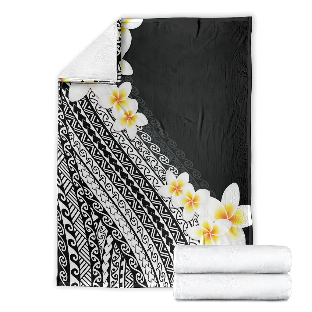 Tahiti Plumeria Tribal Pattern Blanket Wave Style Black LT05 - Polynesian Pride