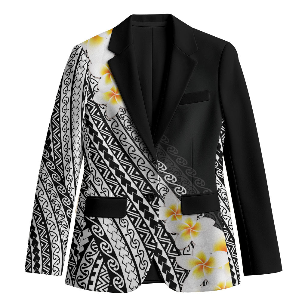 Tahiti Plumeria Tribal Pattern Blazer Wave Style Black LT05 Unisex Black - Polynesian Pride