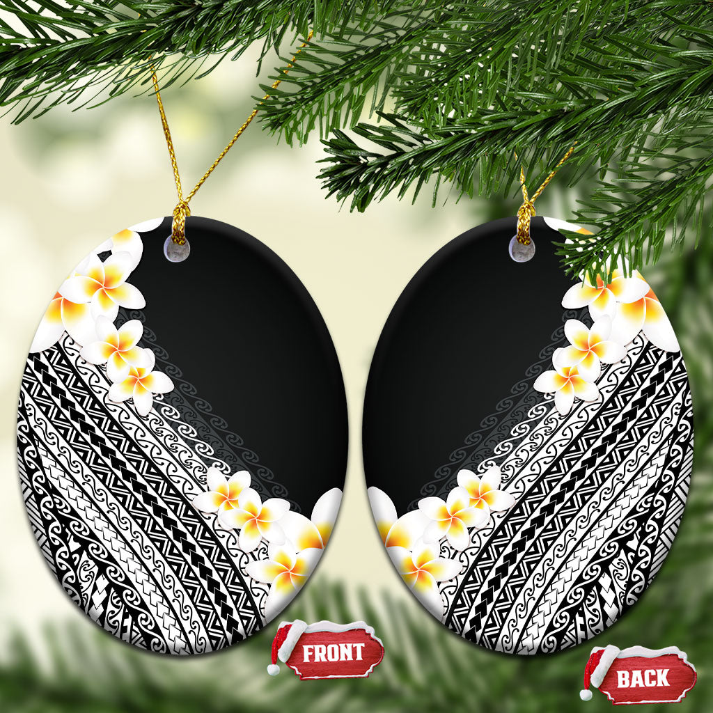 Tahiti Plumeria Tribal Pattern Ceramic Ornament Wave Style Black