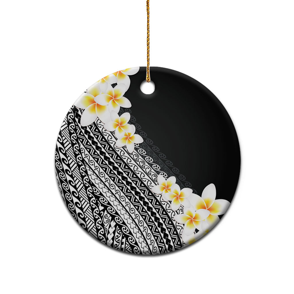 Tahiti Plumeria Tribal Pattern Ceramic Ornament Wave Style Black