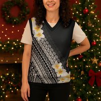 Tahiti Plumeria Tribal Pattern Christmas Knitted V-Neck Vest Wave Style Black LT05 - Polynesian Pride