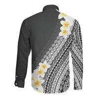 Tahiti Plumeria Tribal Pattern Long Sleeve Button Shirt Wave Style Black LT05 - Polynesian Pride