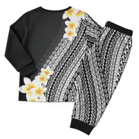 Tahiti Plumeria Tribal Pattern Christmas Pajama Set Wave Style Black