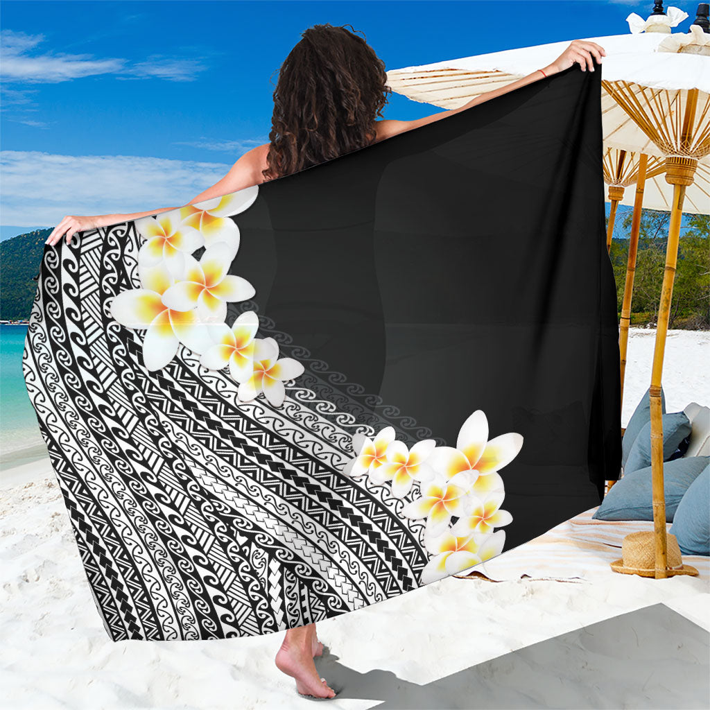 Tahiti Plumeria Tribal Pattern Sarong Wave Style Black LT05 One Size 44 x 66 inches Black - Polynesian Pride