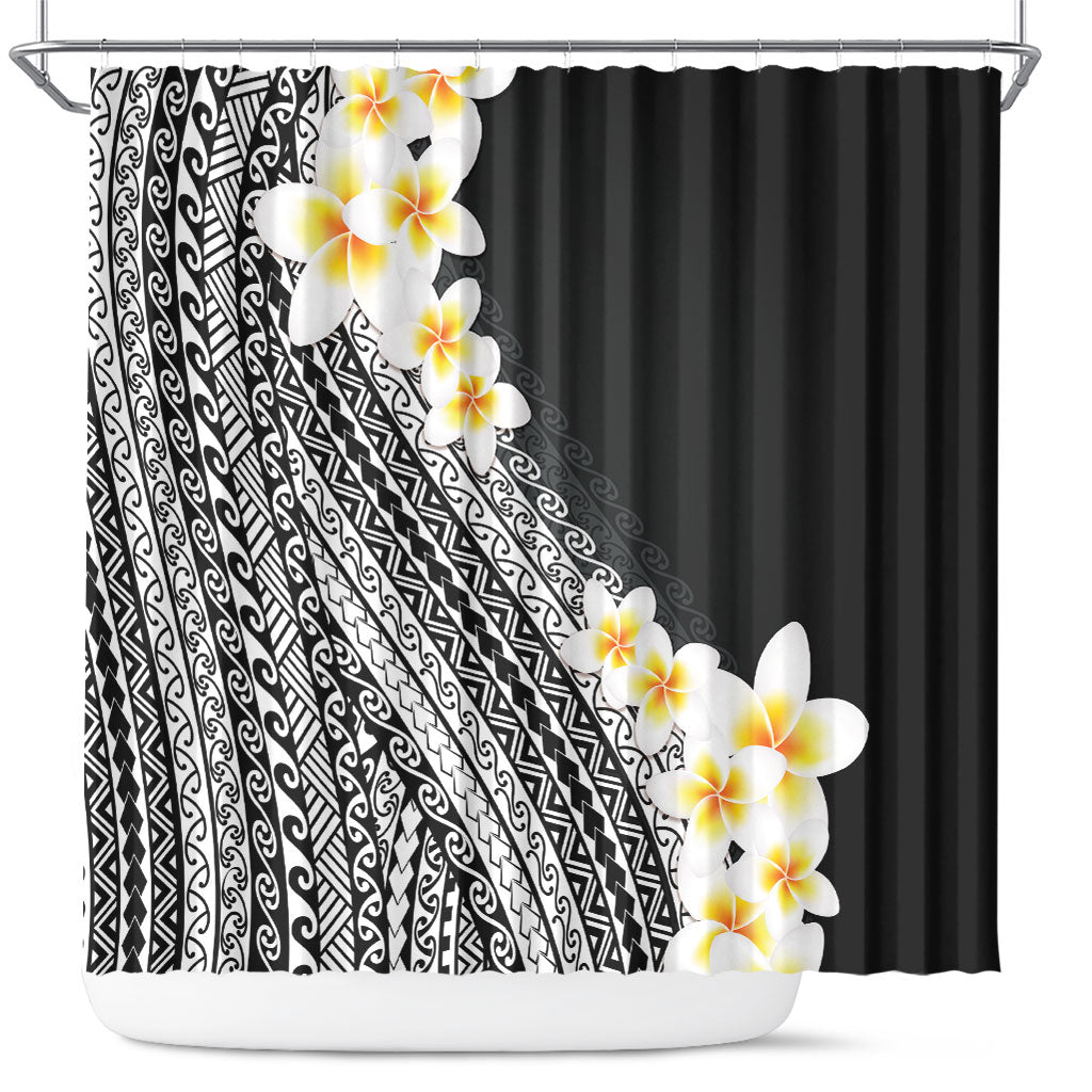 Tahiti Plumeria Tribal Pattern Shower Curtain Wave Style Black LT05 Black - Polynesian Pride
