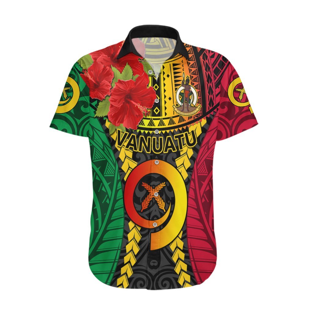 Vanuatu Hawaiian Shirt Vanuatuan Coat Of Arms Mix Pig Tusk Poynesian Pattern LT05 Reggae - Polynesian Pride