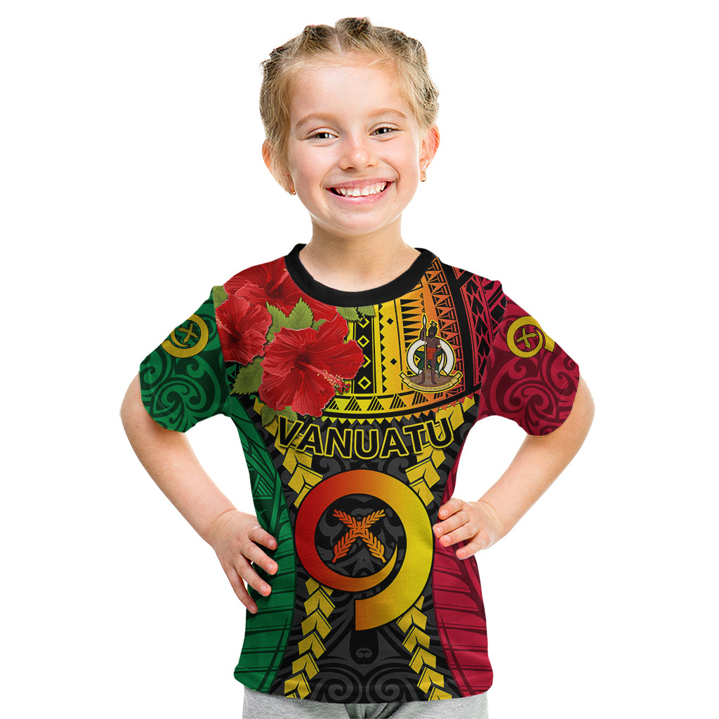 Personalized Vanuatu Kid T Shirt Vanuatuan Coat Of Arms Mix Pig Tusk Poynesian Pattern LT05 Reggae - Polynesian Pride