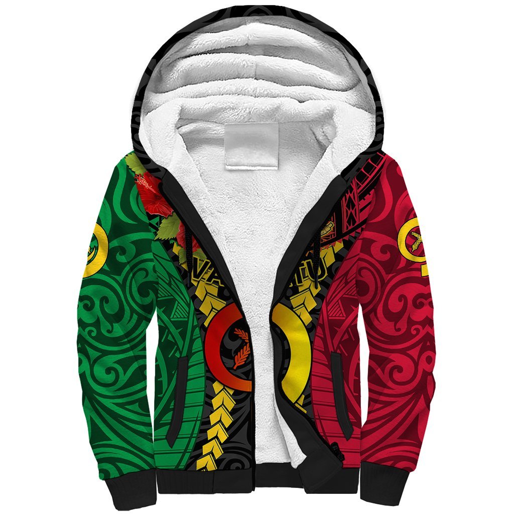Personalized Vanuatu Sherpa Hoodie Vanuatuan Coat Of Arms Mix Pig Tusk Poynesian Pattern LT05 Unisex Reggae - Polynesian Pride