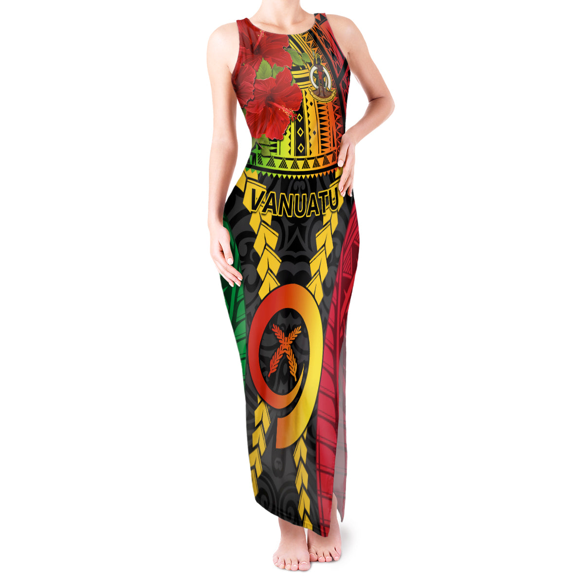 Personalized Vanuatu Tank Maxi Dress Vanuatuan Coat Of Arms Mix Pig Tusk Poynesian Pattern LT05 Women Reggae - Polynesian Pride