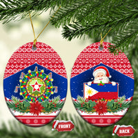 Philippines Christmas Ceramic Ornament Filipino Parol Maligayang Pasko LT05 Oval Red - Polynesian Pride