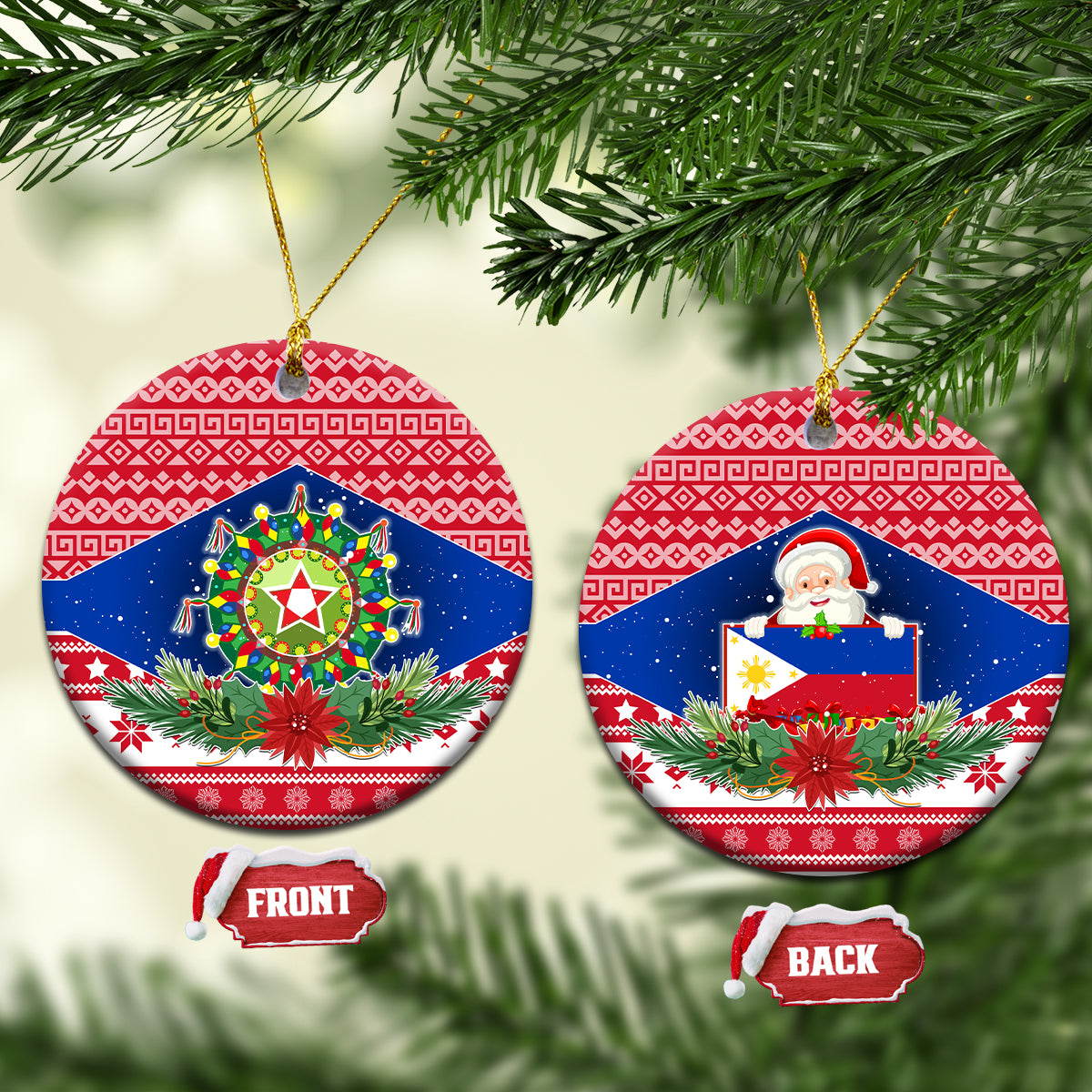 Philippines Christmas Ceramic Ornament Filipino Parol Maligayang Pasko LT05 Circle Red - Polynesian Pride