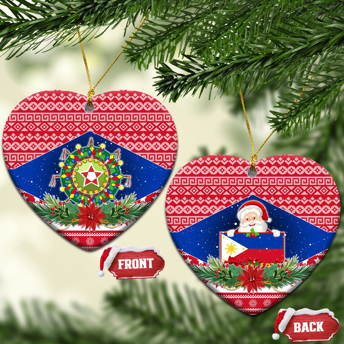 Philippines Christmas Ceramic Ornament Filipino Parol Maligayang Pasko LT05 Heart Red - Polynesian Pride