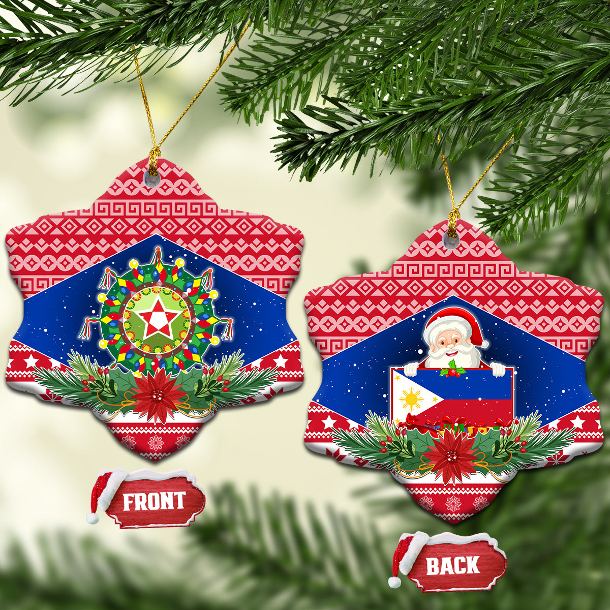 Philippines Christmas Ceramic Ornament Filipino Parol Maligayang Pasko LT05 Snow Flake Red - Polynesian Pride