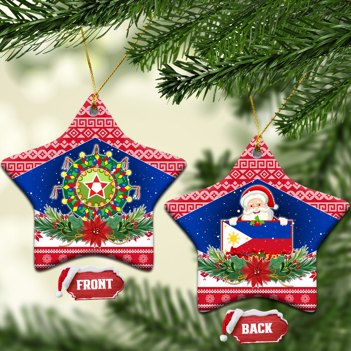 Philippines Christmas Ceramic Ornament Filipino Parol Maligayang Pasko LT05 Star Red - Polynesian Pride